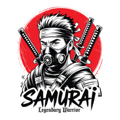 Modern Samurai Warrior with Gas Mask and Dual Swords Illustration