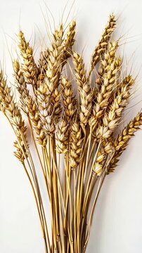 Close-up shot of a bundle of wheat on a white surface