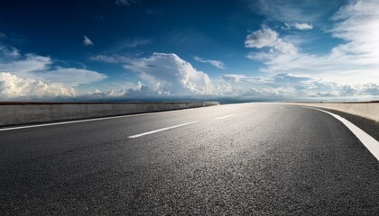Panorama Empty Asphalt Road And Tarmac Floor Cloudy Sky