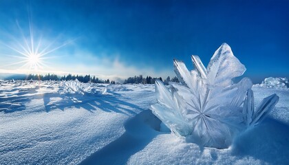 Stunning Snowflake Crystal Formations Create A Vibrant Winter Wonderland Scene With Icy Blue Hues And A Modern Elegant Feel Perfect For Seasonal Promotions