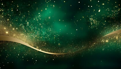 Elegant Deep Emerald Green Background With Subtle Golden Glittering Dust For Holiday Designs