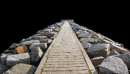Stone Pier Structure With Scattered Rocks And Dark Background Walkway Breakwater Isolated On A Transparent Background