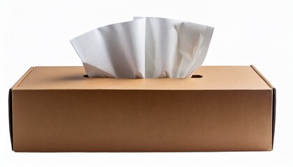 Tissue Box With White Tissues In Brown Cardboard Containerisolated On Transparent Background