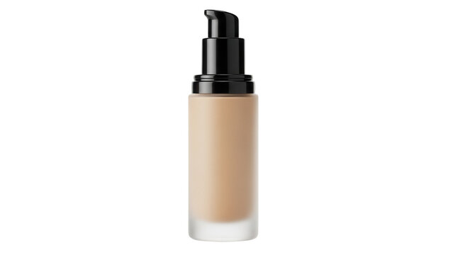 Beige foundation bottle isolated PNG on transparent background, makeup product for beauty and personal care