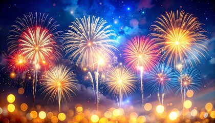 Fototapeta premium Colorful fireworks celebration with bokeh lights