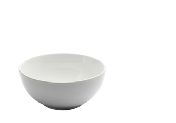 A single, perfectly symmetrical, transparent ceramic bowl with a glossy finish, empty, isolated on a bright white studio background with high-key lighting, concept of purity and new beginnings