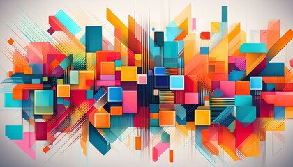 colorful geometric pattern on a white background features various rectangles and squares in bright shades