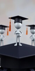 Stick figure student figures on a graduation cap, symbolizing academic achievement,  tassel,  milestone