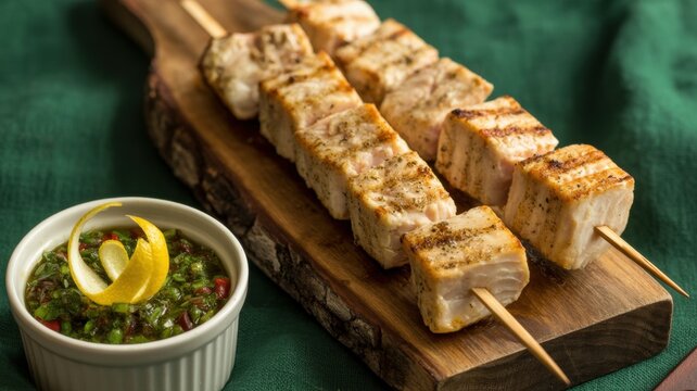 Traditional Angolan cuisine. Swordfish kebab.