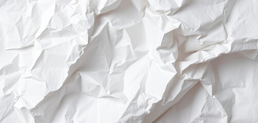 Close-up of a crumpled sheet of white paper, showing deep creases and texture,  abstract,  material