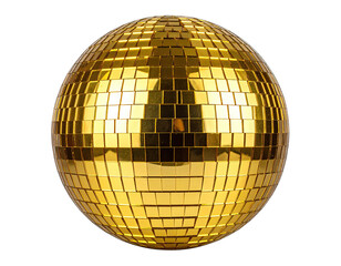 Golden sphere covered in reflective tiles, isolated on black, reflecting light