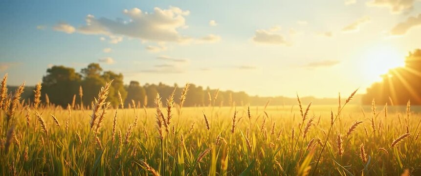 Photo realistic as Spring and Autumn Meadow concept as Half tone spring and autumn meadow landscape offering ample space for text or graphics symbolizing renewal and harvest. in Photo Stock Concept 