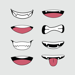  Anime mouth cute hand drawing element set