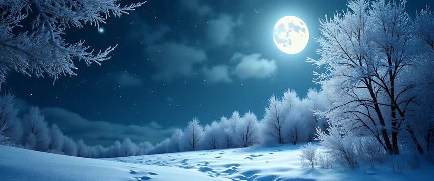 Winter nights seamless pattern with moonlit snow glittering ice crystals and frosty tree branches for an elegant winter look concept as Elegant winter night pattern with moonlit snow glittering ice cr