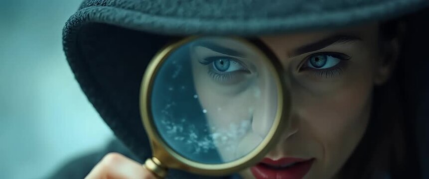 Photo realistic as Investigator with Magnifying Glass and Lie Detector concept as An image of an investigator with a magnifying glass and lie detector set against a dreamy background offering ample sp