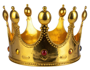 A regal, golden crown, ornate with jewels, stands out against a stark black background