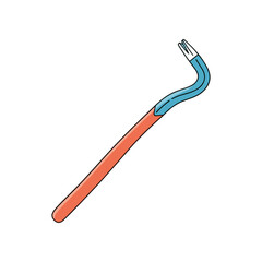 Handdrawn illustration of a vibrant red and blue crowbar a versatile tool for construction and demolition tasks.
