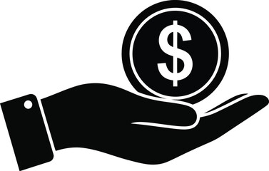 hand holding coin with dollar sign, financial symbol for money, wealth, economy, and payment