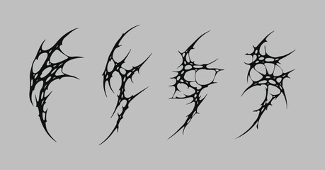 Neo Tribal Skeletal Web Sigilism: Asymmetrical Cyber Gothic Vector, Sharp Acid Venom Lines, Abstract Bone Spider Aesthetic for Dark Metal Streetwear and Cyberpunk Techwear Graphic Design.