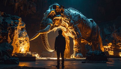 Man standing in front of an elephant skeleton