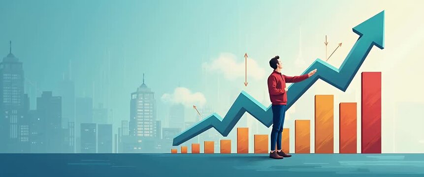 Artwork illustration of stock market emotions cycle showing various feelings in share market graph concept as An artwork illustration depicting the cycle of stock market emotions showing various feeli