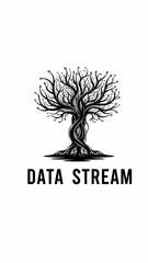 Data Stream Tree Logo Illustration Design.
