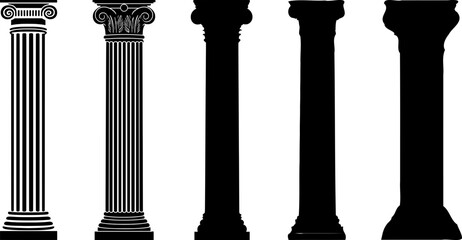 Set de siluetas de columnas arquitect&oacute;nicas cl&aacute;sicas de estilo griego y romano.