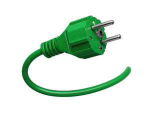 A vibrant green electric plug with two prongs and a flexible cable, against a black backdrop