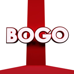 3D BOGO Text Sale Graphic: Buy One Get One Free Promotion Banner on Red Path Background for Retail Marketing, E-commerce Discounts, Shopping Special Offers, and Seasonal Advertising
