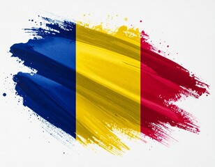 Romania Flag in Brushstroke Style with Vertical Blue, Yellow, and Red Stripes