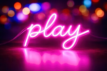 A neon sign that says "play" in pink letters
