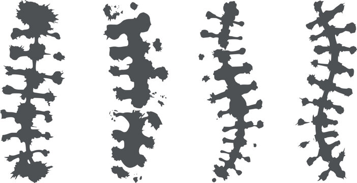 Four black silhouette inkblot patterns in vertical arrangement white