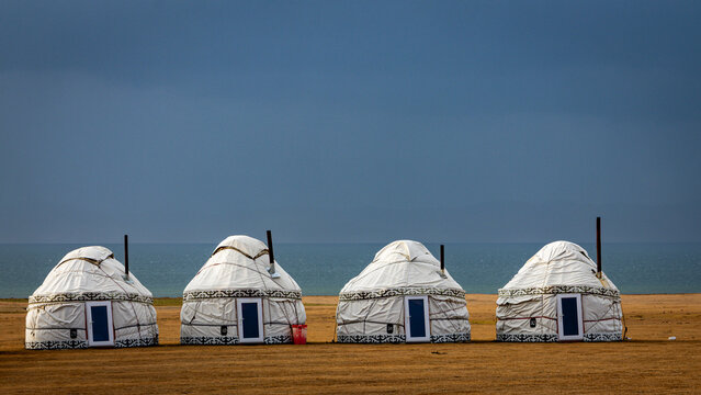 Traditional Yurt tent camp at the Issyk Kul lake plateau in Kyrgyzstan.