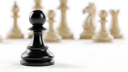 Black pawn chess piece in front of white pieces
