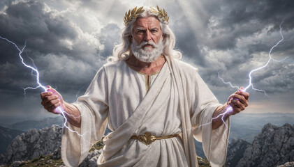 Portrait of Mythological God Figure With Lightning Effects and Cinematic Lighting