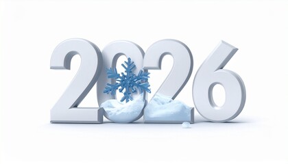 Bold white “2026” digits with a central snowflake motif on a clean winter-themed background.