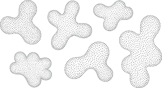 Three lobed monochrome dot patterns in various shapes