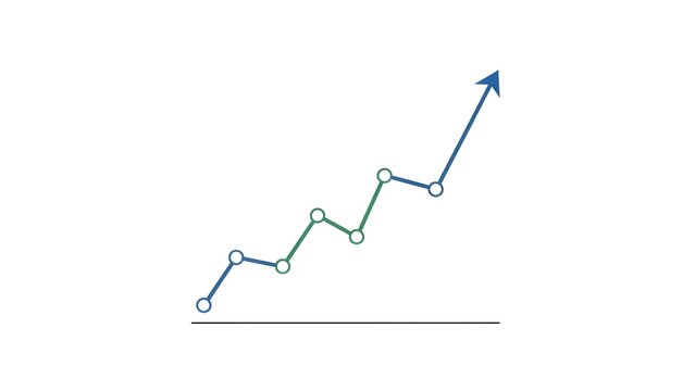 A line graph showing a steady upward trend with a blue arrow - Powered by Adobe