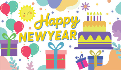 Happy New Year Festive Vector Background for Greeting Cards and Social Media