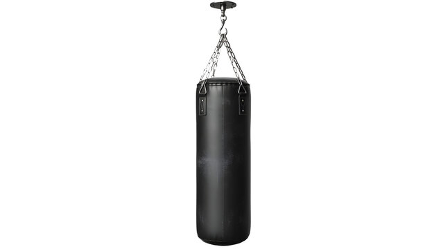 heavy bag isolated boxing punching bag black leather sandbag PNG.