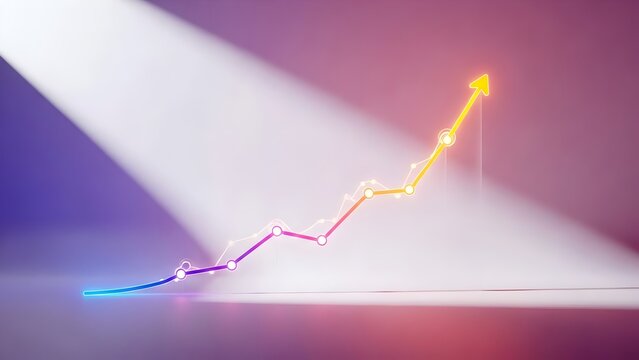 A line graph with a bright upward trend and colorful gradient lines - Powered by Adobe