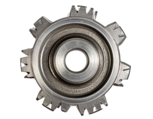 Close-up studio shot of a mechanical component, featuring an intricate circular design