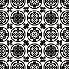 Black and White Seamless Geometric Floral Pattern