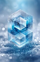Frozen Cube: A captivating view of an icy cube showcasing intricate, crystal-clear patterns that emanate a sense of both delicate beauty and frigid allure.