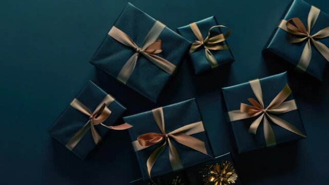 Bouquet of three present boxes tied in a bow