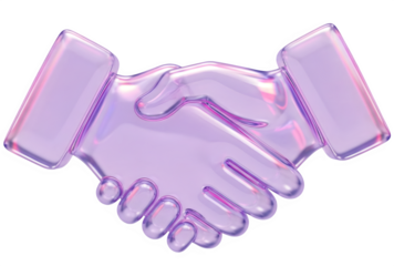 Iridescent purple handshake icon on transparent background for business partnership