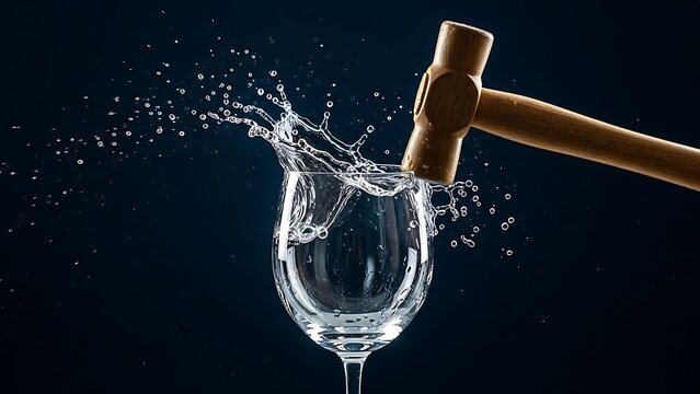 Glass being shattered by wooden hammer - Powered by Adobe