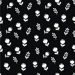 Seamless floral pattern in black and white