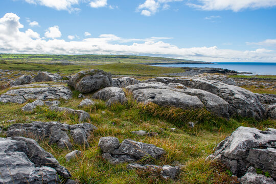 The Burren in County Clare West of Ireland. Part of this unique rock structure forms the Burren National Park Land