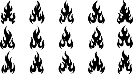 Stylized Flame and Fire Icon Set Vector Collection